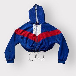 Vintage style red/white/blue cropped windbreaker zip-up jacket